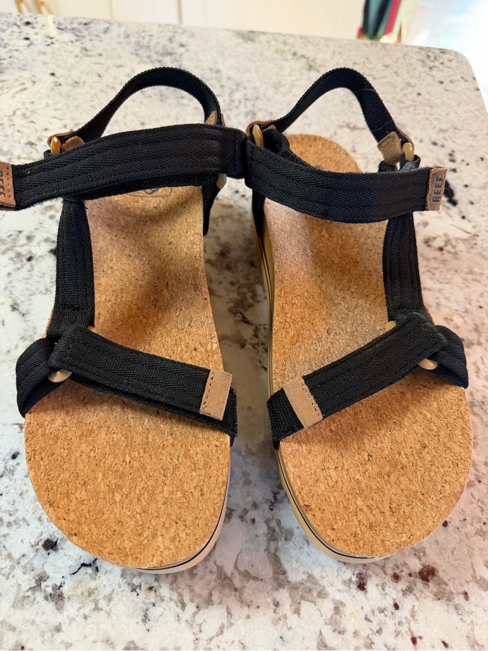 Reef Women’s Black Cork-Top Strap Sandals